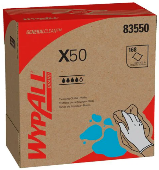 WIPES, CLOTH, WYPALL X50, WHITE, 168 WIPES/BOX, 10 BOXES/CT MAIN